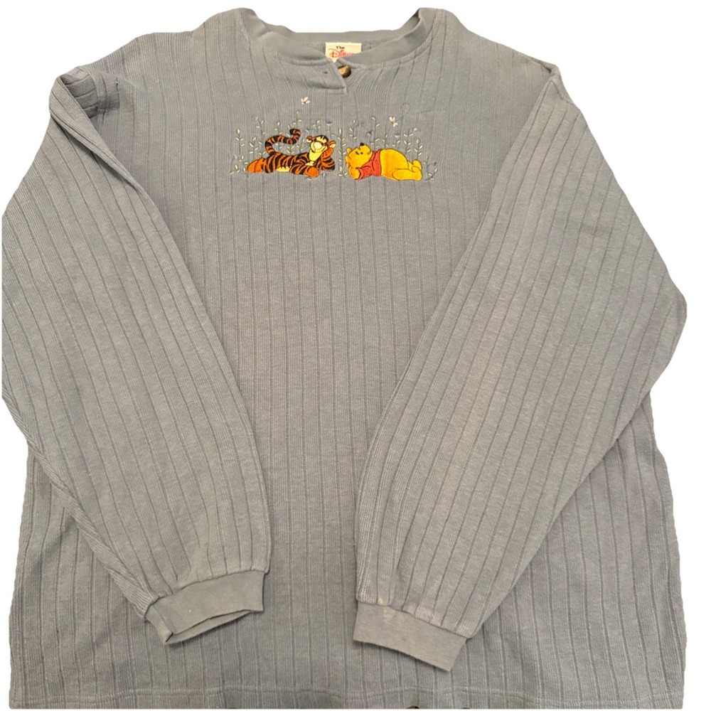 The Disney Store Vtg Embroidered Winnie Pooh Ribbed Knit Sweater Sz‎ Large Blue